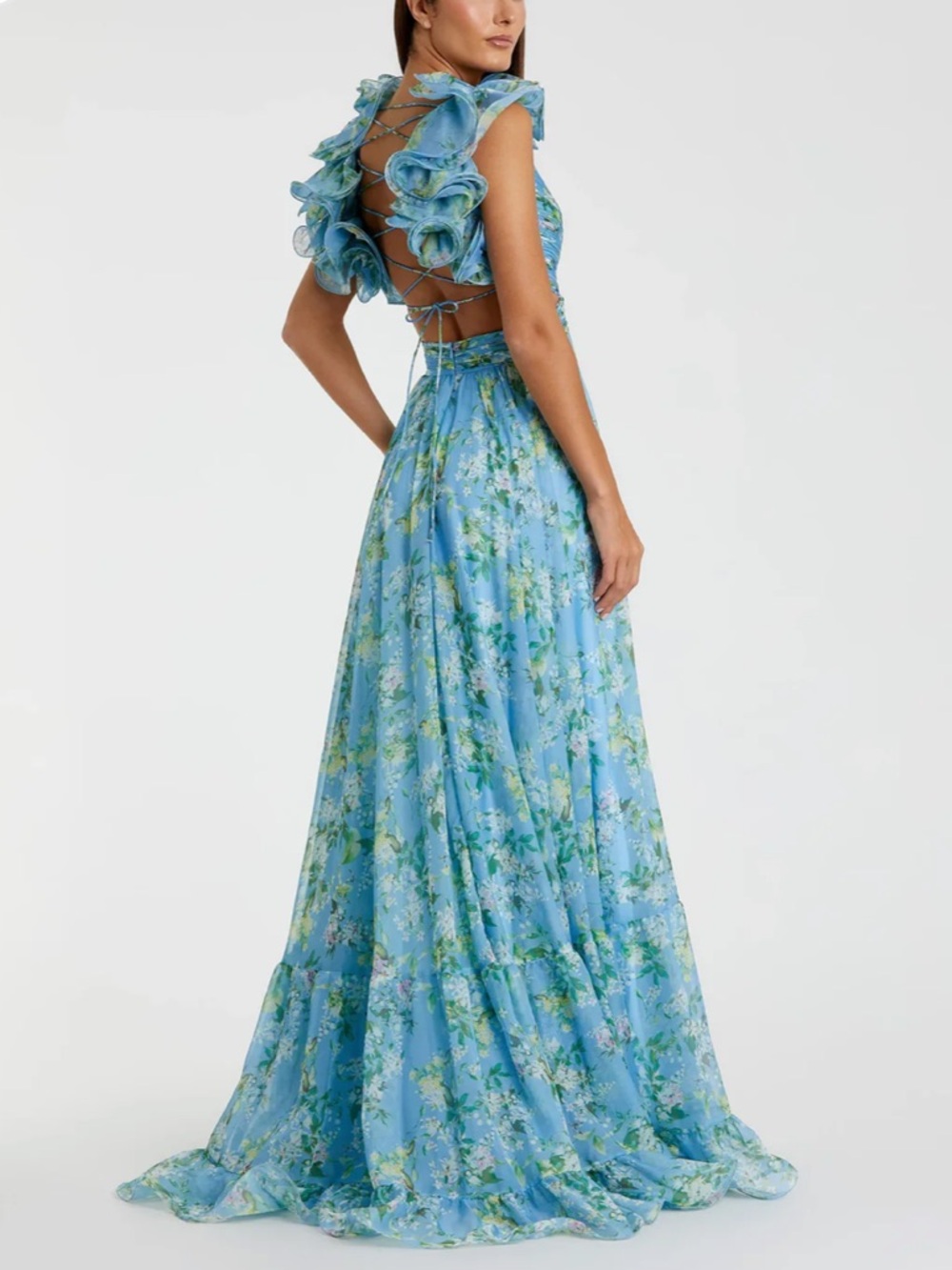 NWT Mac Duggal 67803 Ruffle Tiered Floral Cut Out Chiffon Gown Anthropologie - Picture 3 of 8